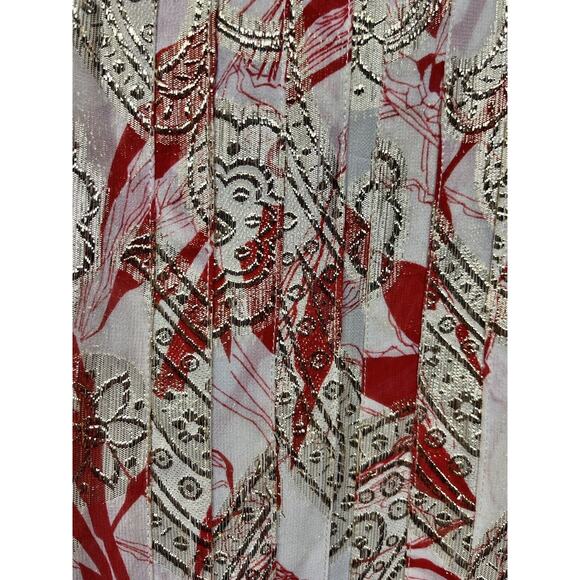 Vintage 70’s Pleated Midi Dress Union Tag JS Womens Size 16 Red Gold Foil Jackie - Picture 9 of 9